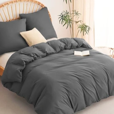 Abbildung von WAVVE Bettwäsche 200x200 3 teilig Anthrazit Bettbezug 200 x Set mit Kissenbezüge 80x80 cm, Sets 2x2m aus Mikrofaser Reißverschluss Weich und Bügelfrei, Grau