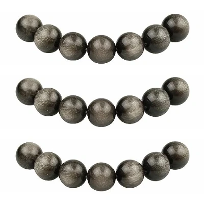 Abbildung von MJDCB Perlen zum Auffädeln 8mm 45 stück Silber Obsidian Halbedelsteine mit Loch Natürliche Lose Runde Steinperlen für Herstellung Schmuck Armbänder Halsketten