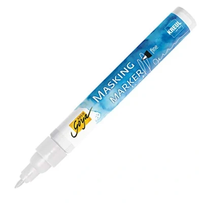 Abbildung von KREUL 18160 Solo Goya Masking Marker fine, Strichstärke 1 2 mm, abziehbares Rubbelkrepp in Markerform, für präzise und kantenscharfe Linienführung inmitten fließender Aquarellfarbe, Blue