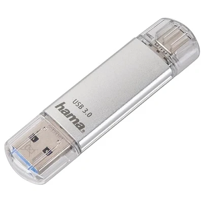 Abbildung von Hama 64 GB USB Stick mit 3.0 und 3.1 Type C (2 in 1 Speicherstick, z.B. für Android Handy, Tablet, Computer, Notebook, MacBook, OTG, 40MB/s) Handy Stick, Doppel Memory silber