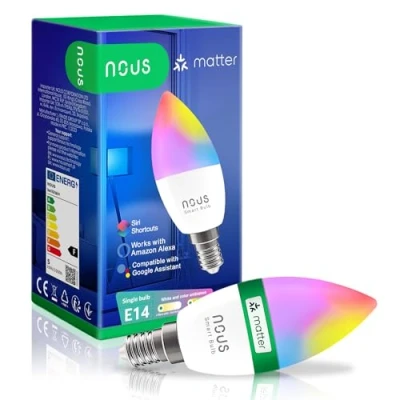 Abbildung von NOUS P4 Smarte WiFi Glühbirne RGB E14, Kompatibel mit Matter, Alexa, Google Home &amp; Apple HomeKit, Smart Home, Fernbedienung, LED Lampe Farbwechsel, Glühbirne, 2.4 GHz