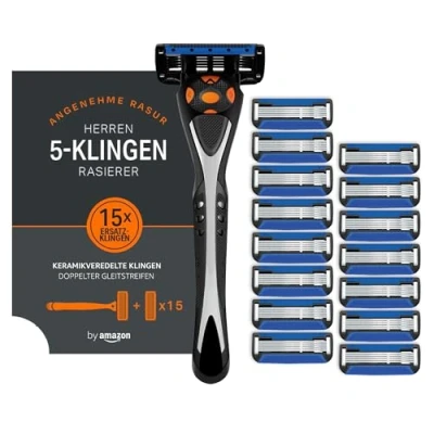 Abbildung von by Amazon Herrenrasierer mit 5 Klingen, Mehrfarbig, 16 Nachfüllpackungen