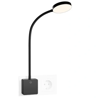 Abbildung von ENUOTEK Dimmbare LED Steckerlampe Steckdosenleuchte Schwarz, Wandleuchte Wand Leselampen Schlafzimmer Steckdose Dimmbar mit Stecker und Touch Schalter, 4W 350Lm Neutralweiß Beleuchtung 4000K