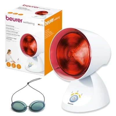Abbildung von Beurer IL 35 Infrarotlampe, wohltuendes und wärmendes Infrarotlicht mit 3 stufigem Timer, 5 Neigungswinkeln, Lockerung von Muskeln Linderung Verspannungen, 1 Stück , Weiß