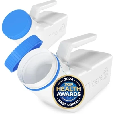 Abbildung von Urinflaschen für Männer mit im dunkeln leuchtender deckel (2er Pack) 1000mL Herren Bettflasche aus dickem Plastik Schraubdeckel Auslaufsichere Harnkammer Tragbare