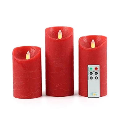 Abbildung von Fanna 3 Rot flammenlose Kerzen flackernde Flamme Rustik Design, LED deko mit Fernbedienung und Batterien enthalten