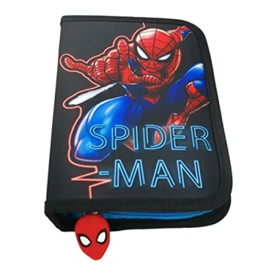 Abbildung von Theonoi Kinder Federmäppchen Federtasche Federmappe Mäppchen Etui 2 Fach Doppeldecker Schüleretui Stifteetui gefüllt Federpenal Schulzubehör Einschulung Junge (Spiderman)