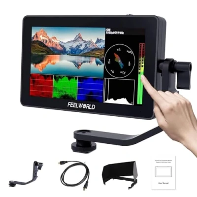 Abbildung von FEELWORLD F6 Plus V2 5.5 Zoll DSLR Kamera Field Monitor Touch Screen HDR 3D Lut Wellenform Small Full HD 1920x1080 IPS Video Peaking Focus Assist mit 4K HDMI Typ C 8.4V DC Output Gehören Tilt Arm