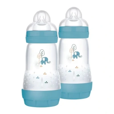 Abbildung von MAM Easy Start AC Babyflasche, 2er Set Babyflasche für Babys von 2 4 Monaten, 260 ml mit Sauger Fluss 2+ Monate aus SkinSoft Silikon, grün