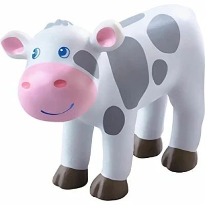 Abbildung von HABA Little Friends Kälbchen Kuh Spielfigur für Kinder ab 3 Jahren Baby Bauernhoftiere kreatives Rollenspiel aus robustem Kunststoff 1302985001