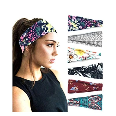 Abbildung von DRESHOW 6 Stück Damen Boho Stirnband Kopfband Haarband Gedruckt Stirnbänder Knoten Verdrehtes Elastische Kopf Wickeln Niedlich Haarschmuck für Mädchen