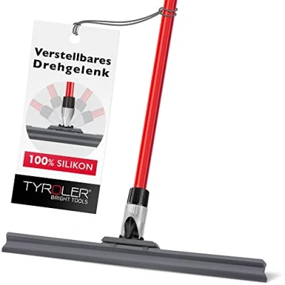 Abbildung von Tyroler Wasserschieber abzieher Boden mit extra langlebiger 45cm Silikon Lippe, 4 Teile Griff 140cm, flexiblem Gelenk, perfekt für Holz, Glas, Beton, Fliesen, Dusche und WC bodenabzieher
