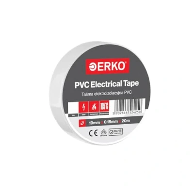Abbildung von ERKO Isolierband Weiß PVC 19mm x 20m Elektrische Leitungen Reparatur, Hochflexibel mit starker Klebekraft, Chemiebeständig, Polyvinyl Chlorid, Universal