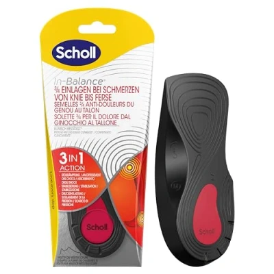Abbildung von Scholl In Balance orthopädische 3/4 Einlegesohlen, bei Schmerzen von Knie und Ferse, Einlagen zur Linderung Fersenschmerzen tiefe Fersenschale Fußgewölbestütze Größe 40 42