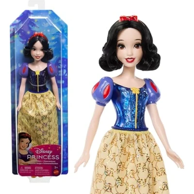 Abbildung von Mattel Disney Prinzessin Spielzeug, bewegliche Schneewittchen Modepuppe mit glitzernder Kleidung und Accessoires, inspiriert vom Film, Geschenk für Kinder, HLW08