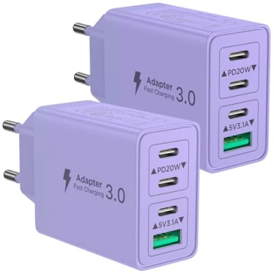 Abbildung von 2er Pack USB C Ladegerät, Aioneus 4 Ports Mehrfach Ladegerät mit und A, 40W Schnellladegerät PD 3.0 Power Adapter USBNetzteil für iPhone 16 15 14 Pro Max 13 12 11 SE 2020 XS, Samsung, Handys