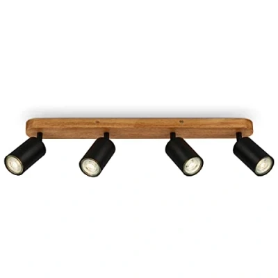 Abbildung von BRILONER Deckenlampe Vintage schwenkbar, Holzbasis, GU10 Fassung, max. 9 Watt, Deckenleuchte, Lampe, Wohnzimmerlampe, Schlafzimmerlampe, Küchenlampe, Deckenstrahler, 55x6x8,5 cm, Schwarz