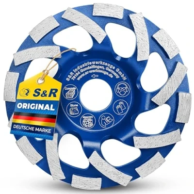 Abbildung von S&amp;R Diamant Schleiftopf 125mm Topfschleifer für Beton, Naturstein, Granit, Ziegel, Mauerwerk und mehr, geeignet Winkelschleifer mit 22,23mm Bohrung