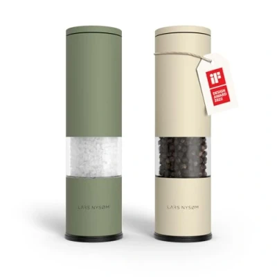 Abbildung von LARS NYSØM Salz und Pfeffer Mühle 2er Set Manuell mit einstellbarem Keramik Mahlwerk von grob bis fein I Design Gewürzmühlenset (2 Stück) (Green/Beige)