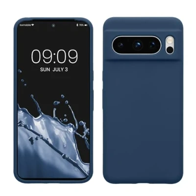 Abbildung von kwmobile Hülle kompatibel mit Google Pixel 8 Pro Silikon Handy Case Handyhülle weiche Oberfläche kabelloses Laden Dunkelblau