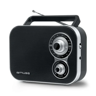 Abbildung von Muse M 051R tragbares Retro Radio, UKW und MW, Netz Batteriebetrieb, Teleskopantenne, AUX In schwarz