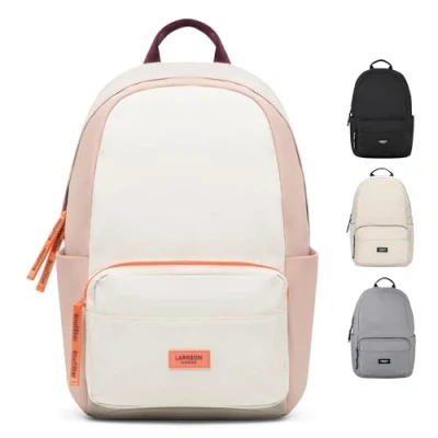 Abbildung von LARKSON Schulrucksack Mädchen &amp; Jungen Teenager Beige Rosa No 3 Rucksack Damen Herren für Schule 16&quot; Laptopfach Aus Recyceltem PET Wasserabweisend
