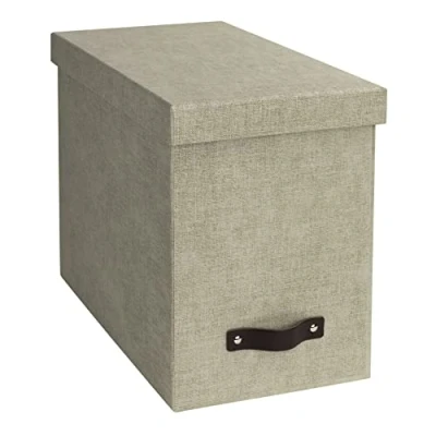 Abbildung von BIGSO BOX OF SWEDEN JOHAN Hängeregisterbox mit Deckel stilvolle Archivschachtel inklusive 8 Hängehefter Hängemappenbox aus Faserplatte und Papier in stilvoller Leinenoptik beige