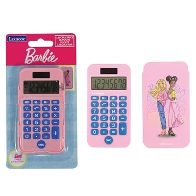 Abbildung von Lexibook, Mattel Barbie, Barbie Taschenrechner mit Schutzhülle, konventionelle und erweiterte Rechenfunktionen, Batterie Solarbetrieb, Rosa, C45BB