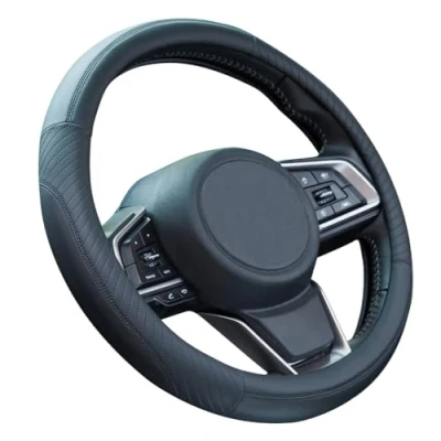 Abbildung von ZATOOTO Lenkradbezug, Lenkradbezug Leder, Lenkradhülle, Lenkradschutz 37 38cm, Anti Rutsch, Universal, Schwarz