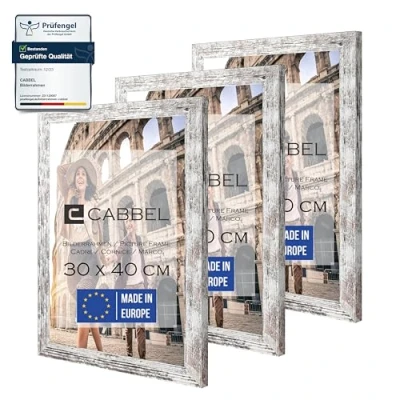 Abbildung von CABBEL 3er Set Bilderrahmen 30x40 cm MDF Holz Rahmen mit bruchsicherem Acrylglas, ideal für Poster, Portraits in Birke