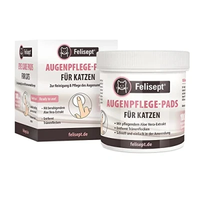 Abbildung von Felisept Augenpflege Pads für Katzen 100 Stück Mit Aloe Vera Extrakt Fingerlinge zur Reinigung &amp; Pflege des Augenumfelds gegen Schmutz Tränenstein Augenreiniger Katze