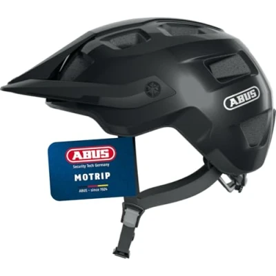 Abbildung von ABUS MTB Helm MoTrip robuster Fahrradhelm mit höhenverstellbarem Schirm für Mountainbiker individuelle Passform Unisex Schwarz Glänzend, L, L (57 61 cm)