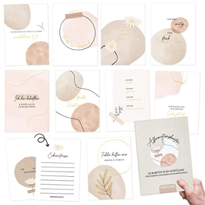 Abbildung von Papierdrachen 32 Affirmationskarten mit positiven Statements Achtsamkeitskarten Geschenkbox Motivationskarten Stress bewältigen Selbstliebekarten Geschenkidee Floral Set 4