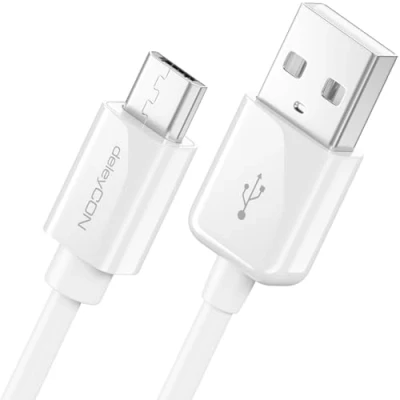 Abbildung von deleyCON 2m Micro USB Ladekabel Datenkabel Kompatibel für Android Handys Smartphones Tablets MP3 Player Kameras uvm. Weiß
