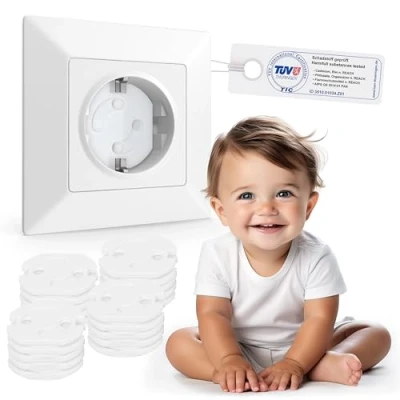 Abbildung von Sweet Safety 20 x TÜV Schadstoff geprüfte Baby Steckdosen Kindersicherung für in Weiß Leichte Montage Steckdosenschutz Steckdosensicherung &amp; Kinder