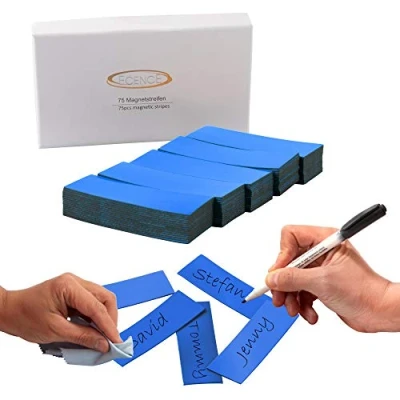Abbildung von ECENCE 75 Magnetstreifen beschreibbar 60x20mm Blau zuschneidbare Haftstreifen abwischbare Magnetschilder Magnet Etiketten für Whiteboards, Kühlschränke, Magnettafeln