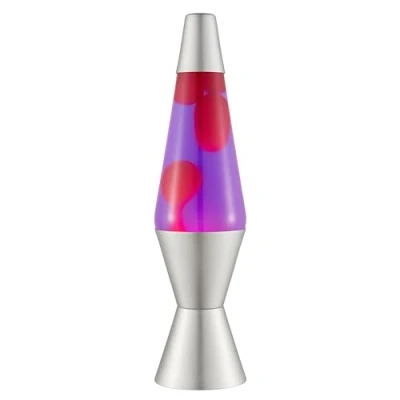 Abbildung von LAVA® Lampe 2121, Rosa Wachs, lila Flüssigkeit,silberner Sockel und Deckel, Original 14,5 Zoll Bewegungslampe der Marke