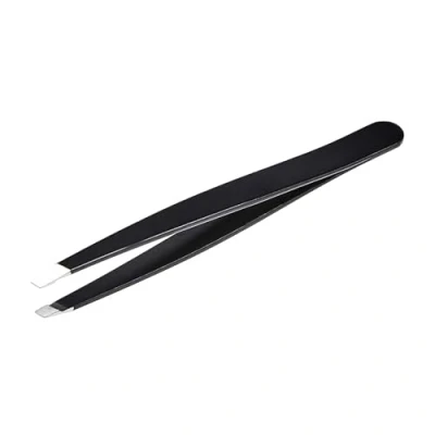 Abbildung von Amazon Basics Pinzette mit schräger Spitze, professionell, Edelstahl, zur effektiven Haarentfernung, ideal für tägliche Beauty Routine, Reiseetui, schwarz, 1er Pack (Früher Marke AmazonCommercial)
