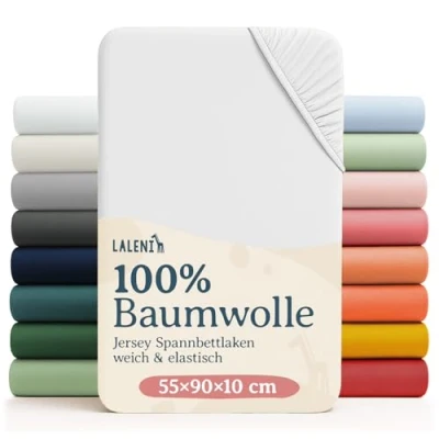 Abbildung von Laleni Jersey Spannbettlaken 55x90 cm Beistellbett 2er Set Oeko TEX zertifiziertes Stubenwagen Bezug 100% Baumwolle Kinderwagen Baby Bettwäsche Weiß
