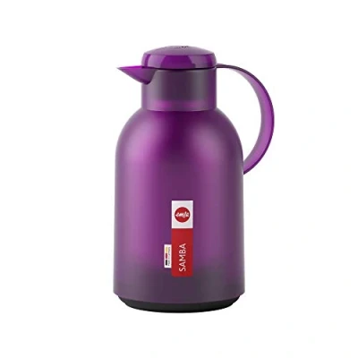 Abbildung von Emsa N40118 Samba Isolierkanne 1,5 Liter Quick Press Verschluss 12h heiß und 24h kalt Transluzent/Aubergine