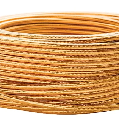 Abbildung von Textilkabel für Lampen, 5 m Gold, 3 adrig, (3x 0,75 mm²) Kunststoff Stromkabel mit Erdleiter, Textil ummantelt