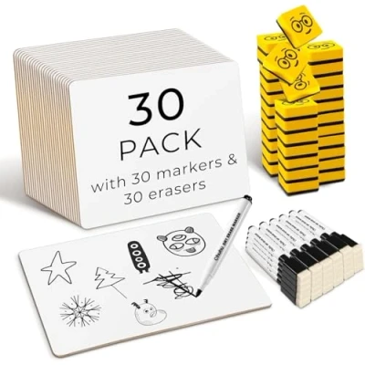 Abbildung von 30 Stück Whiteboard Klein A4, Ohuhu Doppelseitige mit Stiften und Radiergummis, Trocken Abwischbare, Tragbares, für Schüler, Klassenzimmer, Schule, Heim Büro, 22 x cm