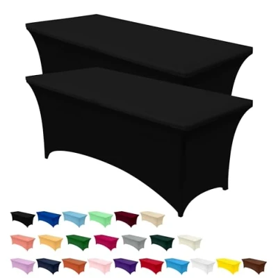 Abbildung von Utopia Kitchen Spandex Tischdecke 2 Pack [6FT, Schwarz] Enge, Passgenaue, Waschbar und Faltenfrei Outdoor für Veranstaltung, Hochzeit, Bankett &amp; Partys [183Lx76Wx76H] cm