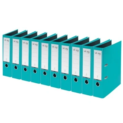 Abbildung von VON Leitz Ordner A4, 10er Pack, Karton mit Kunststoffeinband, 80 mm Rückenbreite, Für 600 Blatt, Blauer Engel &amp; FSC zertifiziert, Schule, Studium Zuhause, Türkis, 10550052