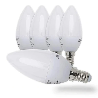 Abbildung von B.K.Licht 5er Set LED Lampe E14 mit warmweißer Lichtfarbe, 5 Watt, 470 Lumen, Glühbirne, Leuchtmittel, Birne, Glühlampen, Kerze, Bulb, 3,7x10,6 cm, Weiß