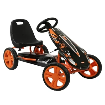 Abbildung von hauck Go Kart Speedster für Kinder ab 4 Jahren bis 50 kg Köpergröße 90 110 cm, Tretauto mit Handbremse, verstellbarem Sitz, Vor und Rückwärtsgang, Pedalantrieb, EVA Rreifen (Orange)