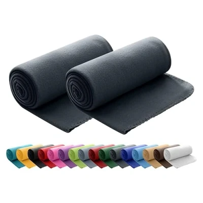 Abbildung von wometo 2er Set Polar Fleecedecke oekoTex 130x160 ca. 400g mit Anti Pilling und Kettelrand dunkelgrau grau