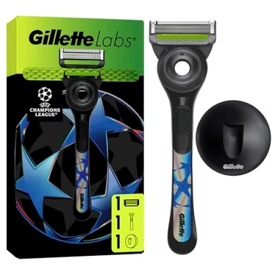 Abbildung von Gillette Labs mit Reinigungselement UEFA Champions League Special Edition, Rasierer für Männer, 1 Handstück Ersatzklingen, Wandhalterung einfache Lagerung