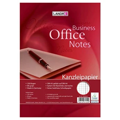 Abbildung von Landré Kanzlei Papier A3 auf A4 gefalzt, kariert mit Doppelrand, 80 g/m², 250 Bogen