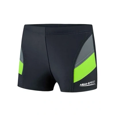 Abbildung von Aqua Speed Kinder Jungen Boxer Badehose + gratis eBook Schwimmhose Jungs Badepants Strand Kinderbadehose eng 38. Grau Grün Gr. 116 Andy